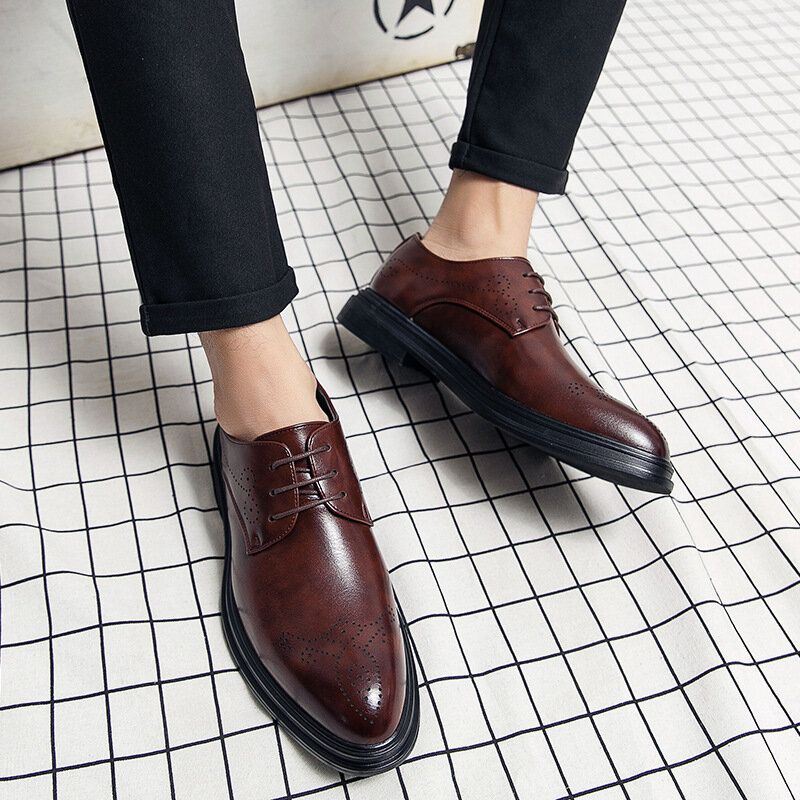 Miesten Nahkaiset Hengittävät Mukavat Teräväkärkiset Vintage Oxford Casual Business -kengät