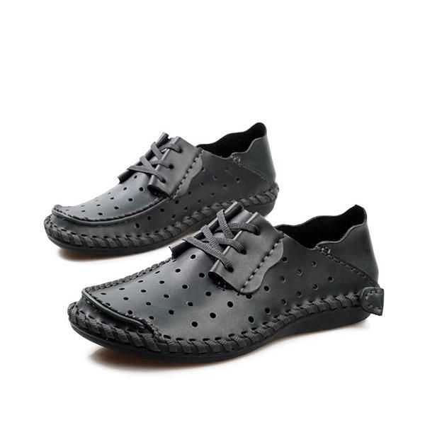 Miesten Pehmeä Nahka Hengittävä Hollow Out Oxfords Nauhalliset Kävelykengät