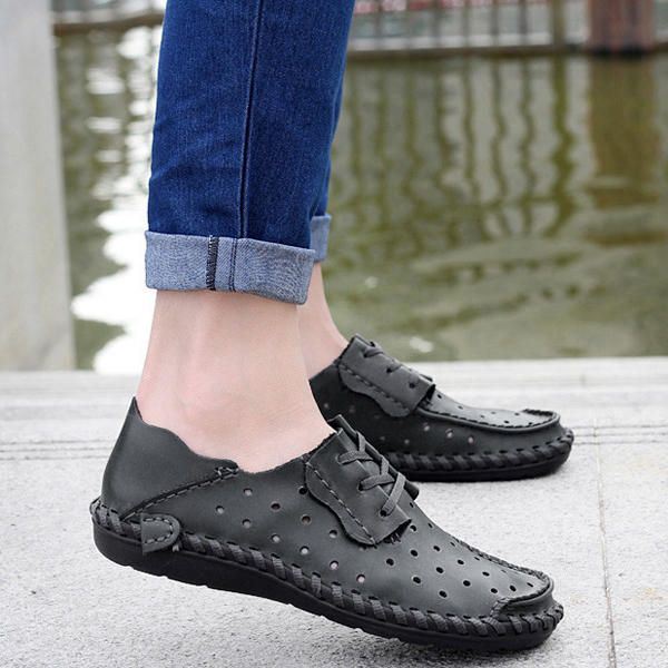 Miesten Pehmeä Nahka Hengittävä Hollow Out Oxfords Nauhalliset Kävelykengät