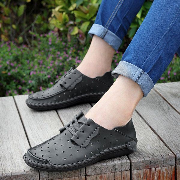 Miesten Pehmeä Nahka Hengittävä Hollow Out Oxfords Nauhalliset Kävelykengät