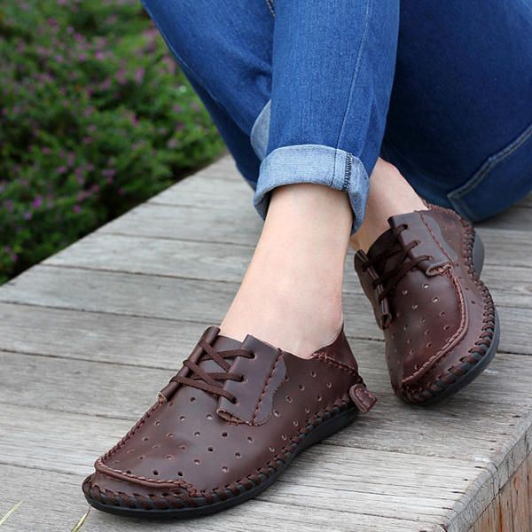 Miesten Pehmeä Nahka Hengittävä Hollow Out Oxfords Nauhalliset Kävelykengät