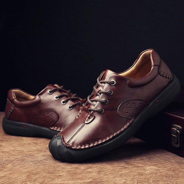 Miesten Pehmeät Käsiompeleet Törmäysvarvas Aitoa Nahkaa Mukavat Oxfords-kengät