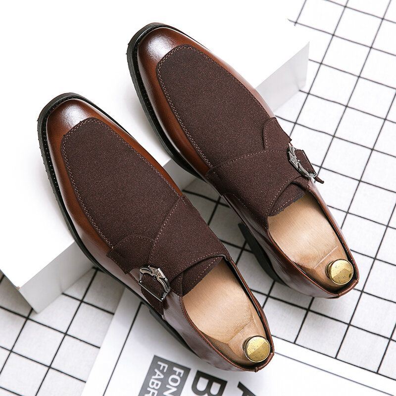 Miesten Retro Metallisolki Nahka Splicing Synteettinen Mokka Mukavat Käytettävät Business Casual Kengät