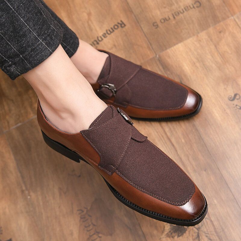 Miesten Retro Metallisolki Nahka Splicing Synteettinen Mokka Mukavat Käytettävät Business Casual Kengät
