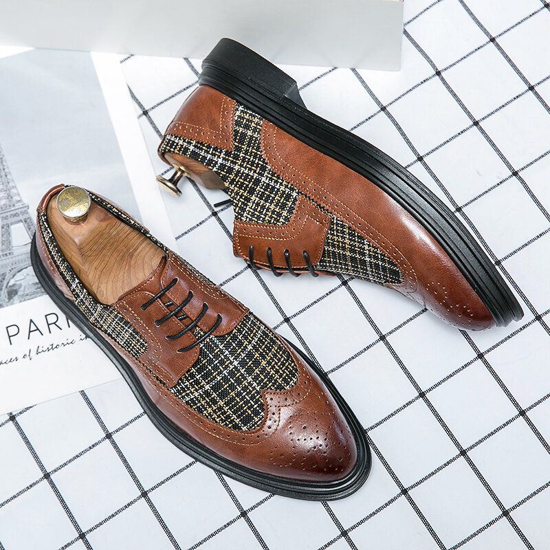 Miesten Retro Splicing Mekko Kengät Lace Up Brogue Muodolliset Kengät