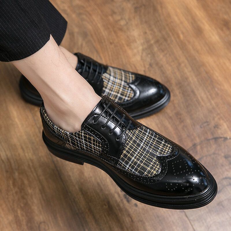 Miesten Retro Splicing Mekko Kengät Lace Up Brogue Muodolliset Kengät