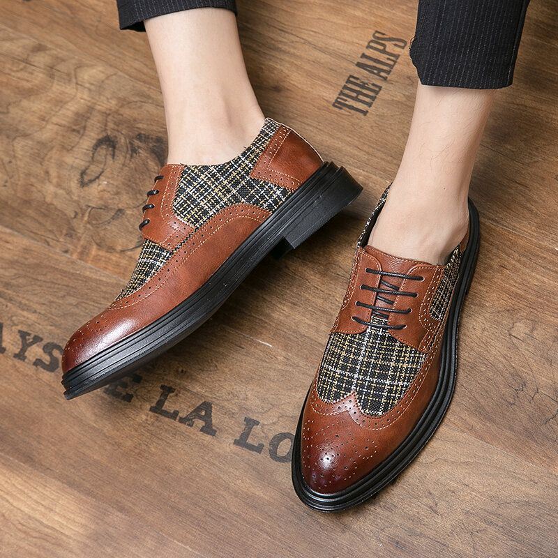 Miesten Retro Splicing Mekko Kengät Lace Up Brogue Muodolliset Kengät