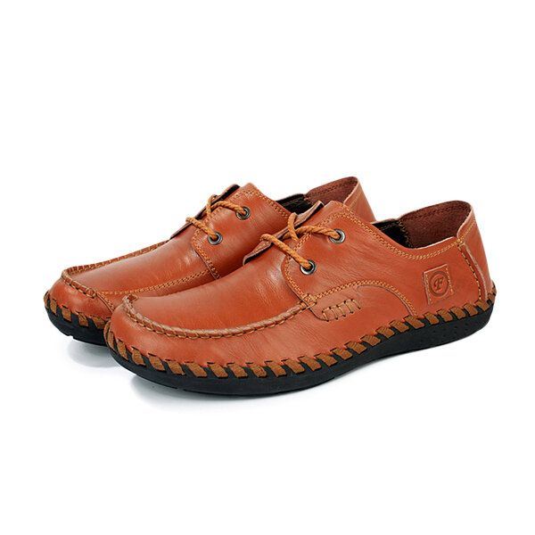 Miesten Vapaa-ajan Nahkaiset Ulkoilu Mukavat Litteät Nauhat Pyöreäkärkiset Oxfords-kengät